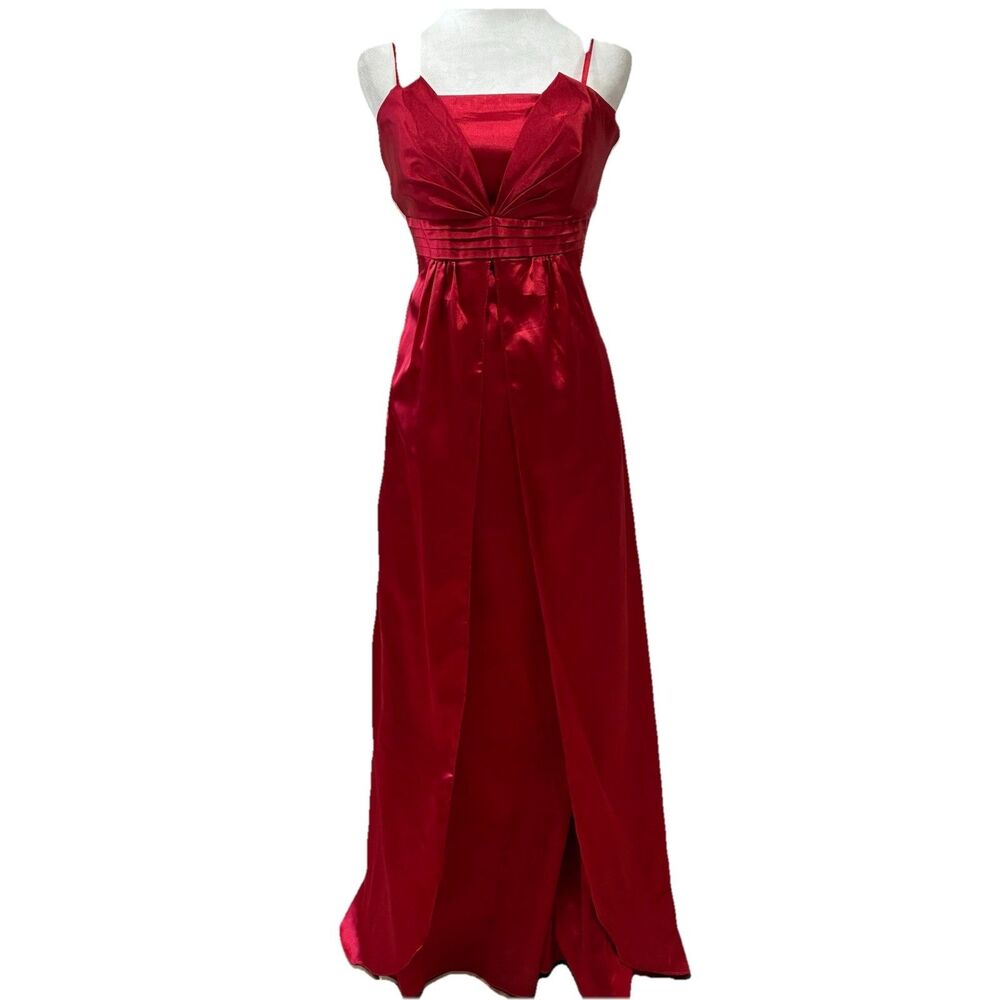 Vintage Y2K Red Satin Formal Dress Gown Prom Size L 90’s Glam Fanny Fashion USA